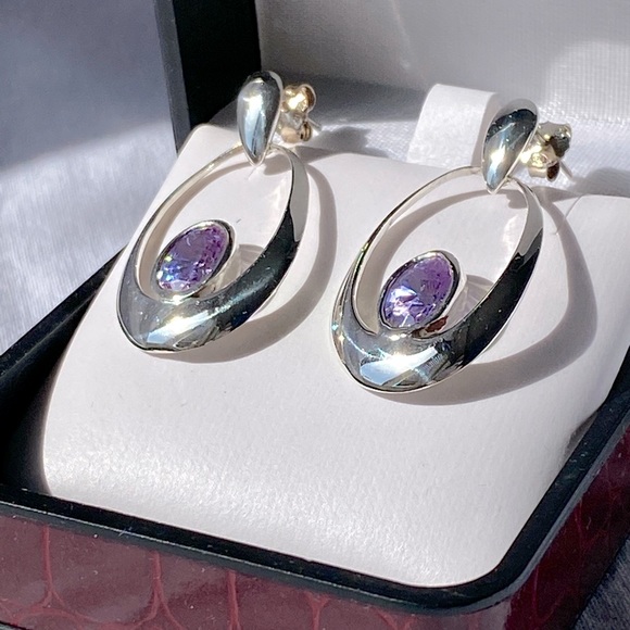 Silver 925 Earrings with purple stone - Picture 2 of 5
